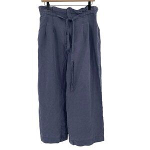 Club Monaco Size 10 Blue Paperbag Belted Linen Blend Wide Leg Blue Pant FLAW